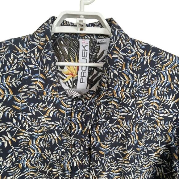 Raw Projek Button Up Shirt XL Blue Brown Palm Leaves Casual Tropical‎ - Picture 3 of 11